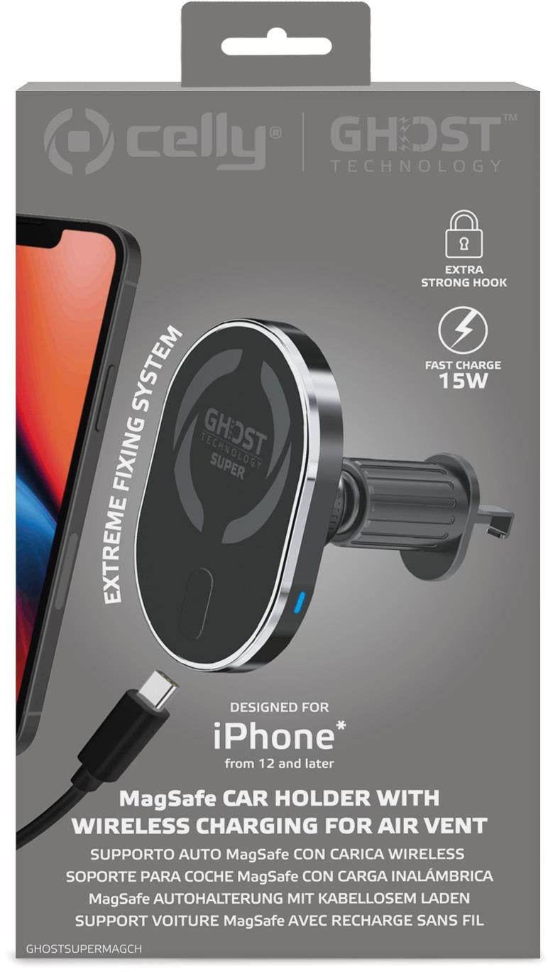 Celly Ghostsupermag Magsafe Wireless Car Charger Holder Black