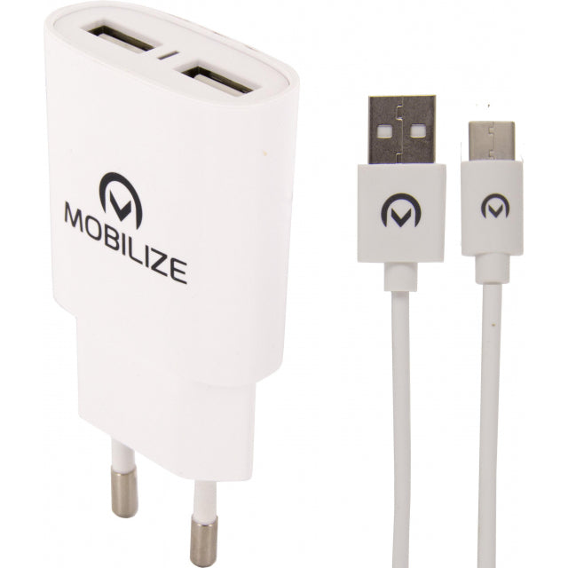 Mobilize Wall Charger 2X Usb + Usb-C Cable 12W 1M. White