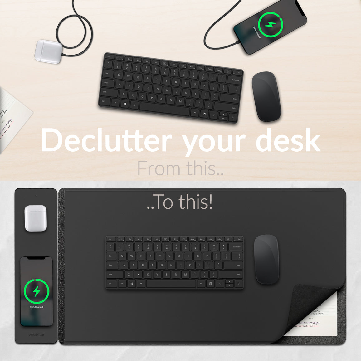 Mobilize Pu Leather Desk Mat With Magnetic Wireless Charger 15W Black