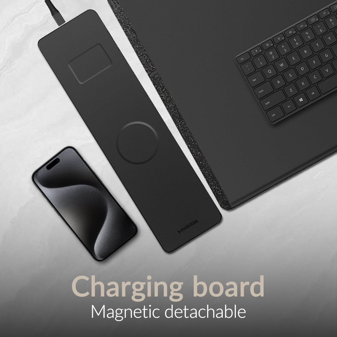 Mobilize Pu Leather Desk Mat With Magnetic Wireless Charger 15W Black