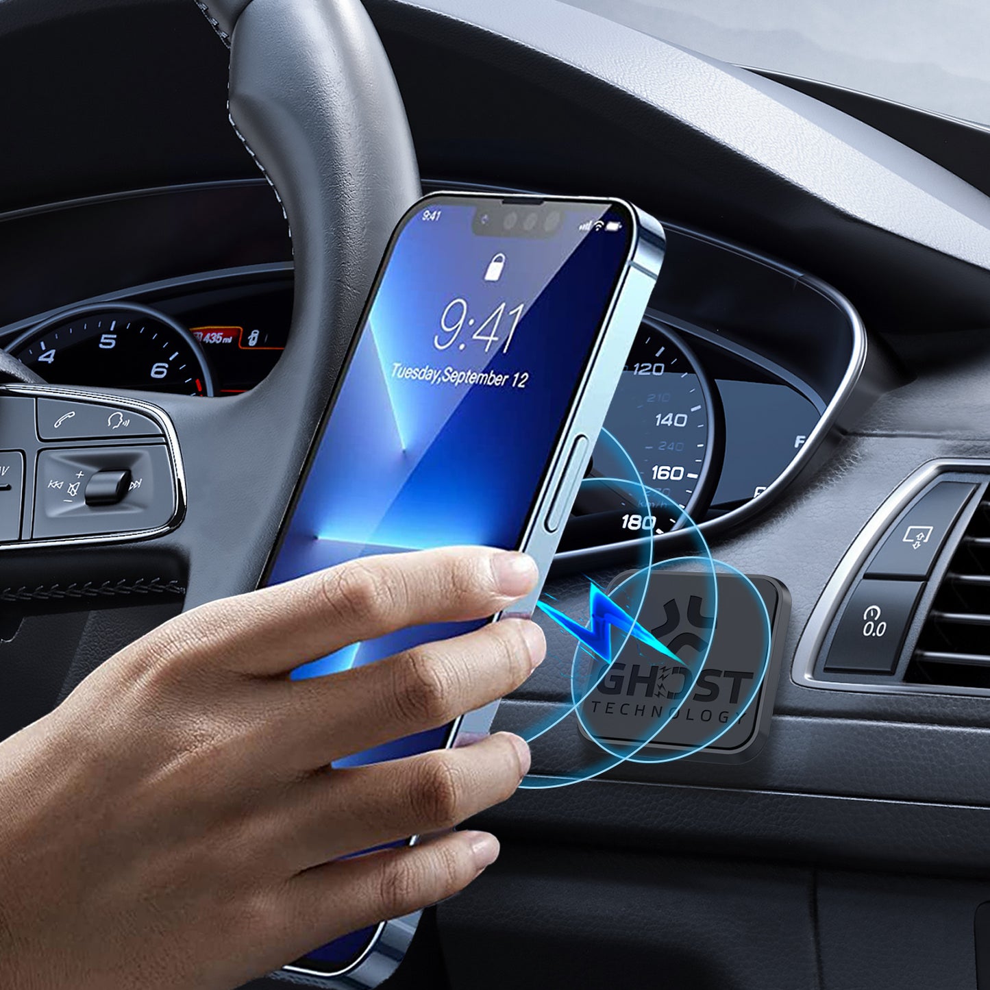 Celly Ghostfix Universal Magnetic Car Holder + 3 Metal Plates Xl Black